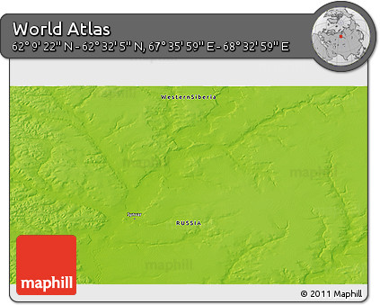Physical 3D Map of the Area around 62° 20' 44" N, 68° 4' 29" E