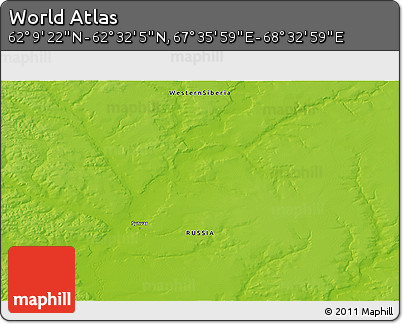 Physical 3D Map of the Area around 62° 20' 44" N, 68° 4' 29" E