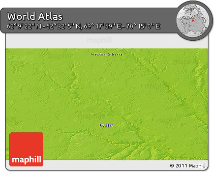 Physical 3D Map of the Area around 62° 20' 44" N, 69° 46' 30" E