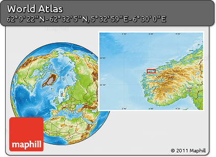 Physical Location Map of the Area around 62° 20' 44" N, 6° 1' 30" E