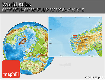Physical Location Map of the Area around 62° 20' 44" N, 6° 1' 30" E
