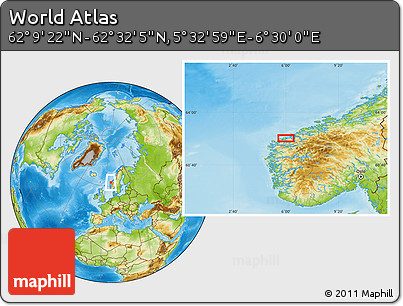 Physical Location Map of the Area around 62° 20' 44" N, 6° 1' 30" E