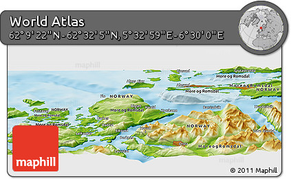 Physical Panoramic Map of the Area around 62° 20' 44" N, 6° 1' 30" E