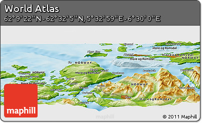 Physical Panoramic Map of the Area around 62° 20' 44" N, 6° 1' 30" E