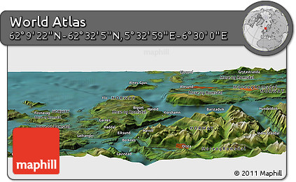 Satellite Panoramic Map of the Area around 62° 20' 44" N, 6° 1' 30" E