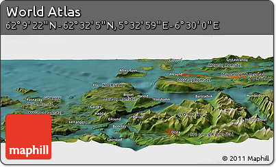 Satellite Panoramic Map of the Area around 62° 20' 44" N, 6° 1' 30" E