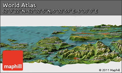 Satellite Panoramic Map of the Area around 62° 20' 44" N, 6° 1' 30" E