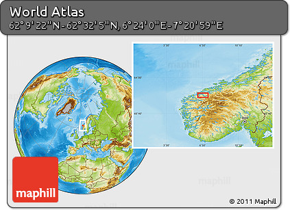 Physical Location Map of the Area around 62° 20' 44" N, 6° 52' 30" E