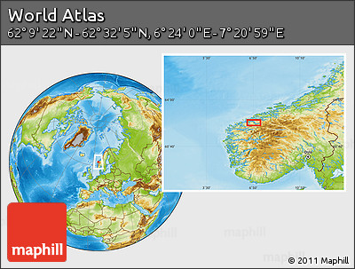 Physical Location Map of the Area around 62° 20' 44" N, 6° 52' 30" E