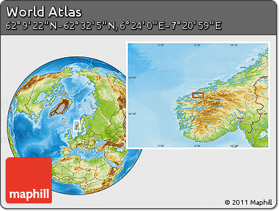 Physical Location Map of the Area around 62° 20' 44" N, 6° 52' 30" E