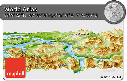 Physical Panoramic Map of the Area around 62° 20' 44" N, 6° 52' 30" E
