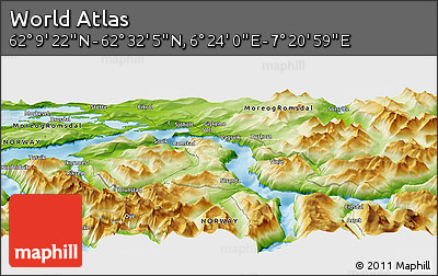 Physical Panoramic Map of the Area around 62° 20' 44" N, 6° 52' 30" E