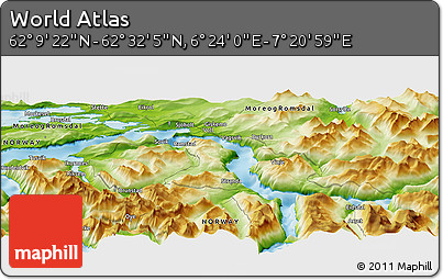 Physical Panoramic Map of the Area around 62° 20' 44" N, 6° 52' 30" E