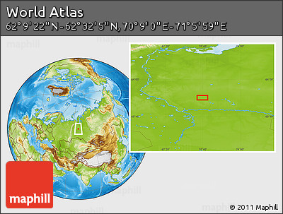 Physical Location Map of the Area around 62° 20' 44" N, 70° 37' 30" E