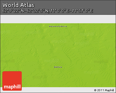 Physical 3D Map of the Area around 62° 20' 44" N, 71° 28' 29" E