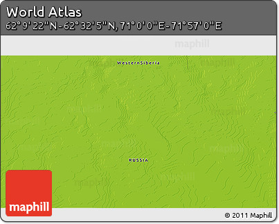 Physical 3D Map of the Area around 62° 20' 44" N, 71° 28' 29" E