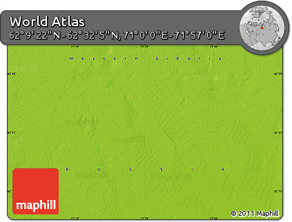 Physical Map of the Area around 62° 20' 44" N, 71° 28' 29" E