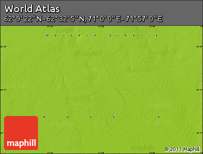 Physical Map of the Area around 62° 20' 44" N, 71° 28' 29" E