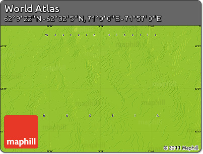 Physical Map of the Area around 62° 20' 44" N, 71° 28' 29" E