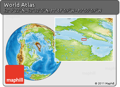 Physical Location Map of the Area around 62° 20' 44" N, 71° 19' 29" W