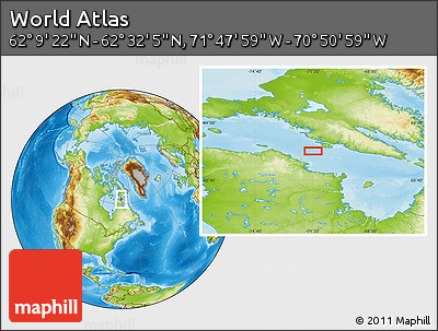 Physical Location Map of the Area around 62° 20' 44" N, 71° 19' 29" W