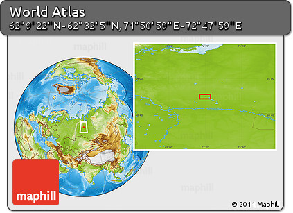 Physical Location Map of the Area around 62° 20' 44" N, 72° 19' 29" E