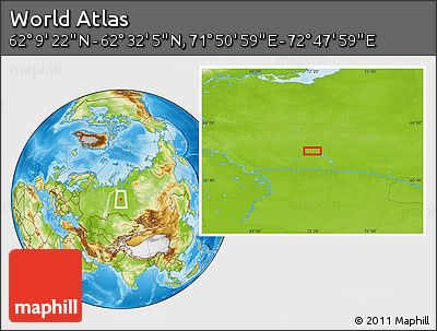 Physical Location Map of the Area around 62° 20' 44" N, 72° 19' 29" E