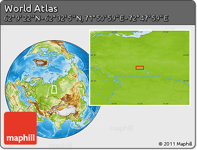 Physical Location Map of the Area around 62° 20' 44" N, 72° 19' 29" E