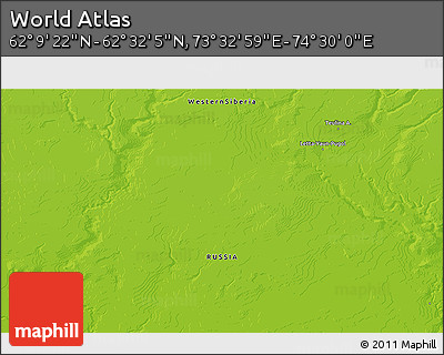 Physical 3D Map of the Area around 62° 20' 44" N, 74° 1' 30" E
