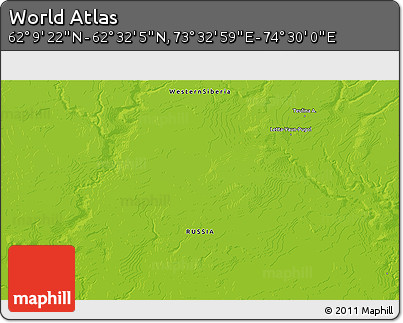 Physical 3D Map of the Area around 62° 20' 44" N, 74° 1' 30" E