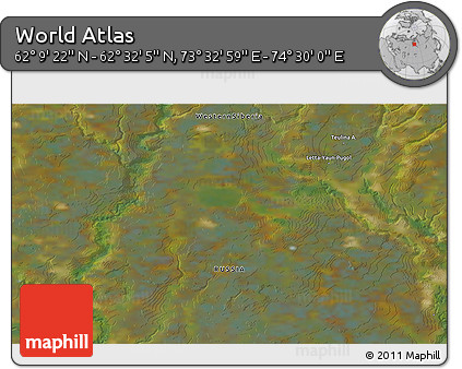 Satellite 3D Map of the Area around 62° 20' 44" N, 74° 1' 30" E