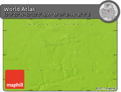 Physical Map of the Area around 62° 20' 44" N, 78° 16' 30" E