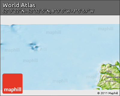Physical 3D Map of the Area around 62° 20' 44" N, 7° 34' 30" W