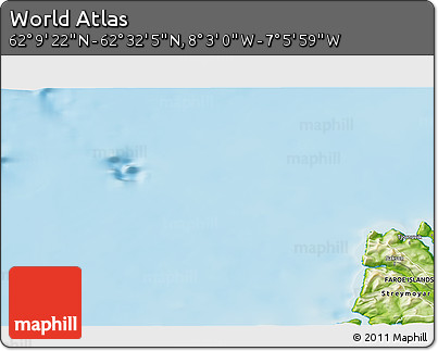 Physical 3D Map of the Area around 62° 20' 44" N, 7° 34' 30" W