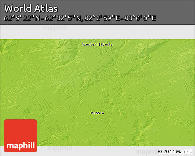 Physical 3D Map of the Area around 62° 20' 44" N, 82° 31' 30" E