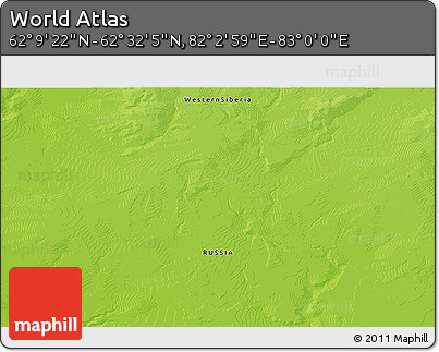 Physical 3D Map of the Area around 62° 20' 44" N, 82° 31' 30" E