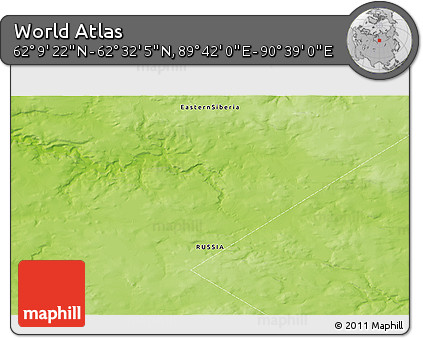 Physical 3D Map of the Area around 62° 20' 44" N, 90° 10' 30" E
