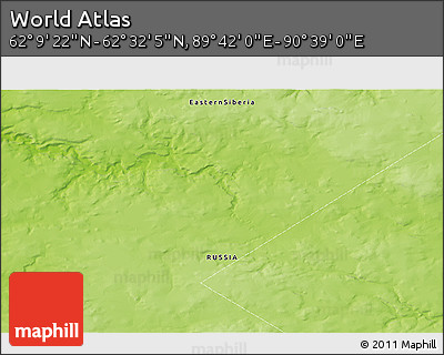 Physical 3D Map of the Area around 62° 20' 44" N, 90° 10' 30" E