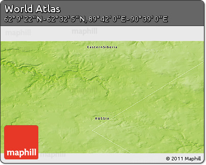Physical 3D Map of the Area around 62° 20' 44" N, 90° 10' 30" E