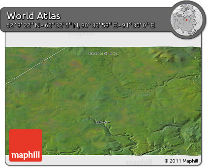 Satellite 3D Map of the Area around 62° 20' 44" N, 91° 1' 30" E
