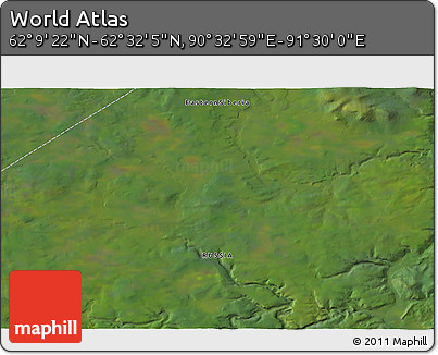 Satellite 3D Map of the Area around 62° 20' 44" N, 91° 1' 30" E