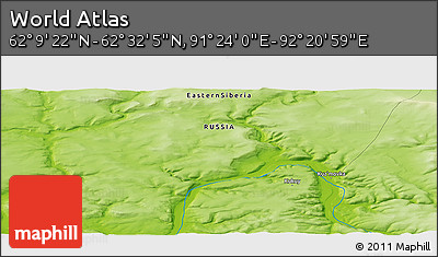 Physical Panoramic Map of the Area around 62° 20' 44" N, 91° 52' 30" E