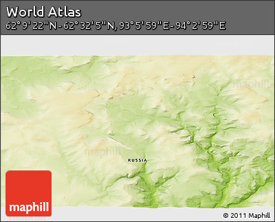 Physical 3D Map of the Area around 62° 20' 44" N, 93° 34' 29" E