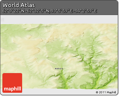 Physical 3D Map of the Area around 62° 20' 44" N, 93° 34' 29" E