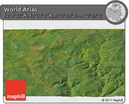 Satellite 3D Map of the Area around 62° 20' 44" N, 93° 34' 29" E