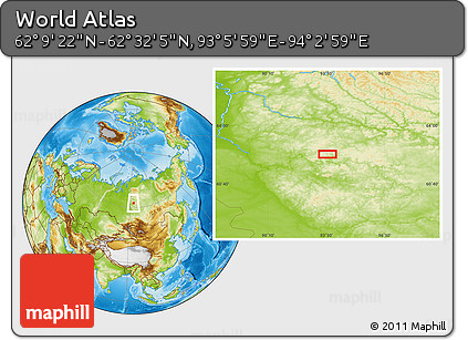 Physical Location Map of the Area around 62° 20' 44" N, 93° 34' 29" E