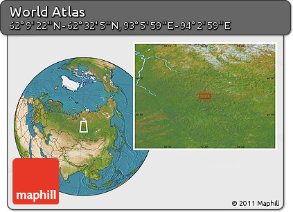 Satellite Location Map of the Area around 62° 20' 44" N, 93° 34' 29" E