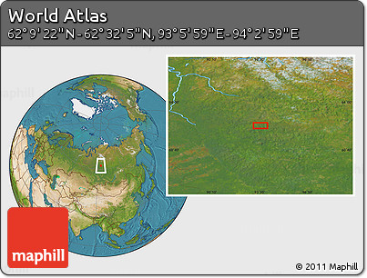 Satellite Location Map of the Area around 62° 20' 44" N, 93° 34' 29" E