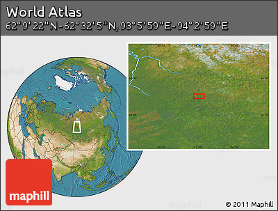 Satellite Location Map of the Area around 62° 20' 44" N, 93° 34' 29" E