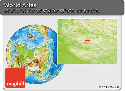 Physical Location Map of the Area around 62° 20' 44" N, 94° 25' 30" E